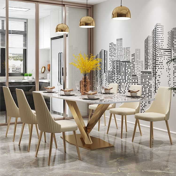 Traditional Luxury Dining Table Rectangle Sintered Stone Table with Gold Frame for Home