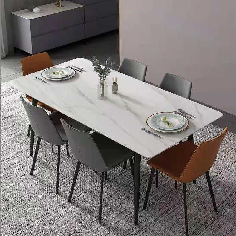 Metal Contemporary Rectangle Dining Table White Sintered Stone Top Table for Dining Room