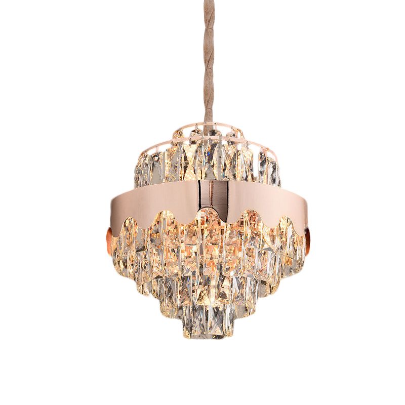 Kristal rechthoek gelaagde kroonluchter modernisme 7/12 Lichten eetkamerophanging hanger in goud