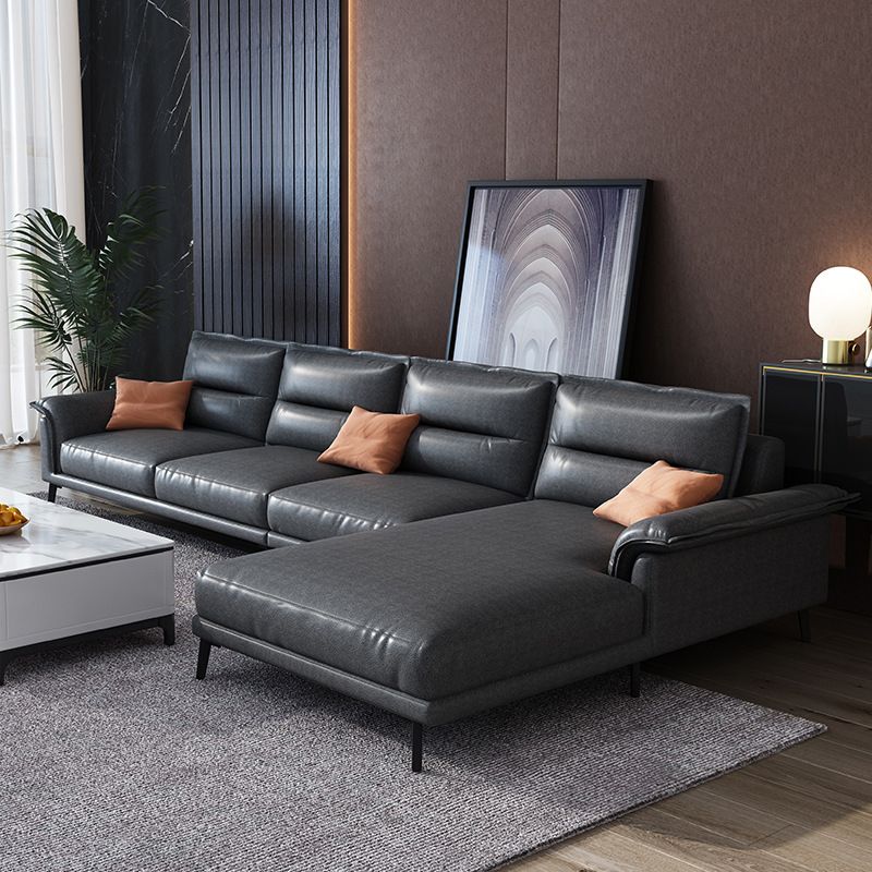 Contemporary Black 4-seat Sectional Loose Back Sectional Sofa