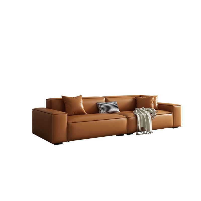 Vintage Genuine Leather Orange Cushions Square Arm Living Room Settee