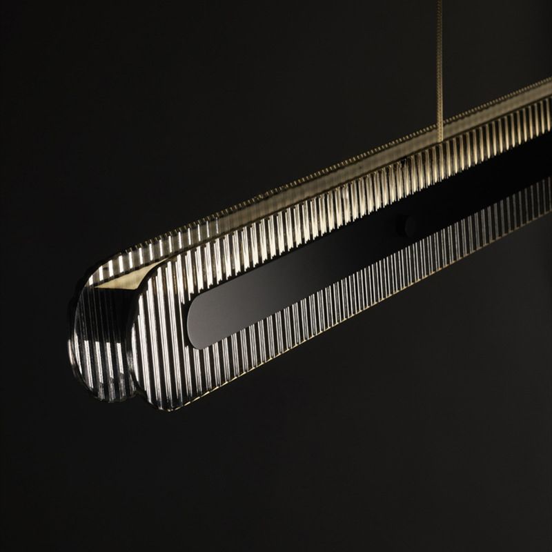 Single Modernism Style Black LED Statement Linear Kitchen Island Light