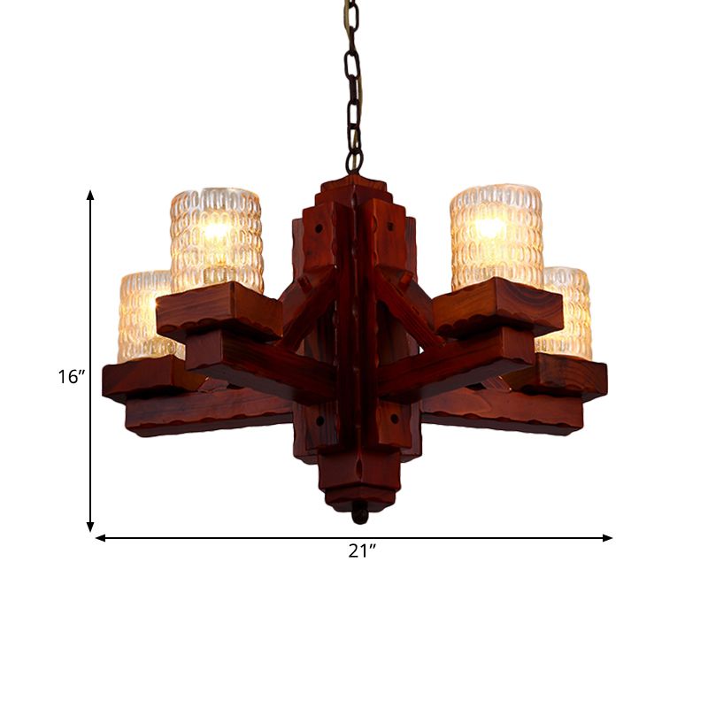 Marrone 5 teste lampadario soffitto rurale rurale glassple glassista a sospensione lampada a sospensione con braccio in legno