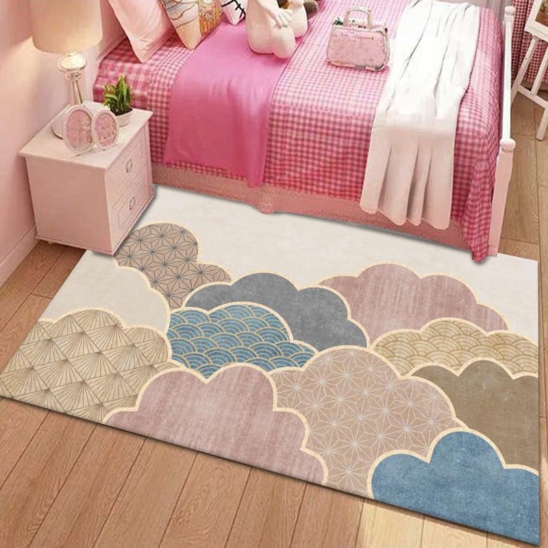 Trendy Scroll Pattern Rug Polyester Carpet Non-Slip Backing Area Rug for Living Room