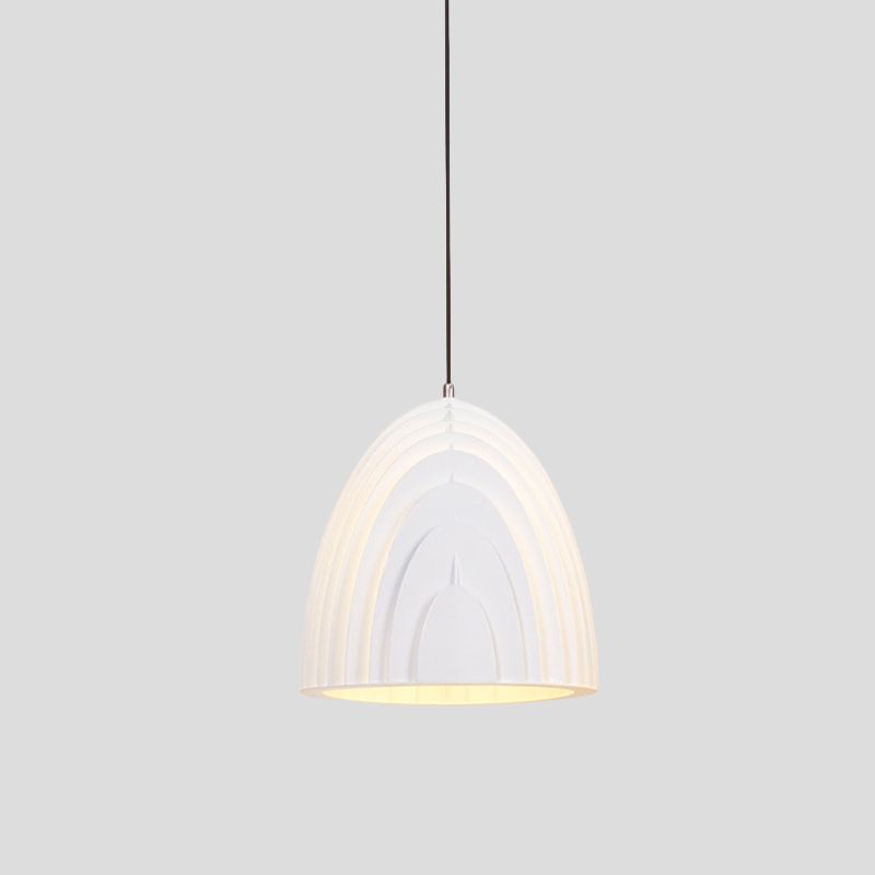 Wood Grain Designed Dome Suspension Lamp Simple Creative Single White/Yellow/Blue Pendant Light Kit