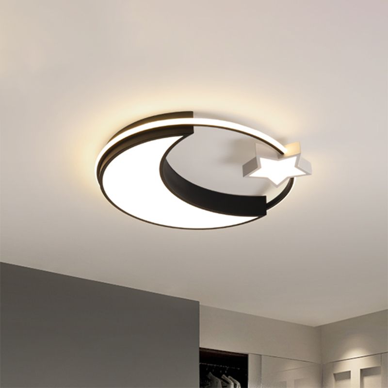 Kinder Moon and Star Flush Mount Acryl LED Schlafzimmer Deckenleuchte in Gold/Schwarz und Weiß