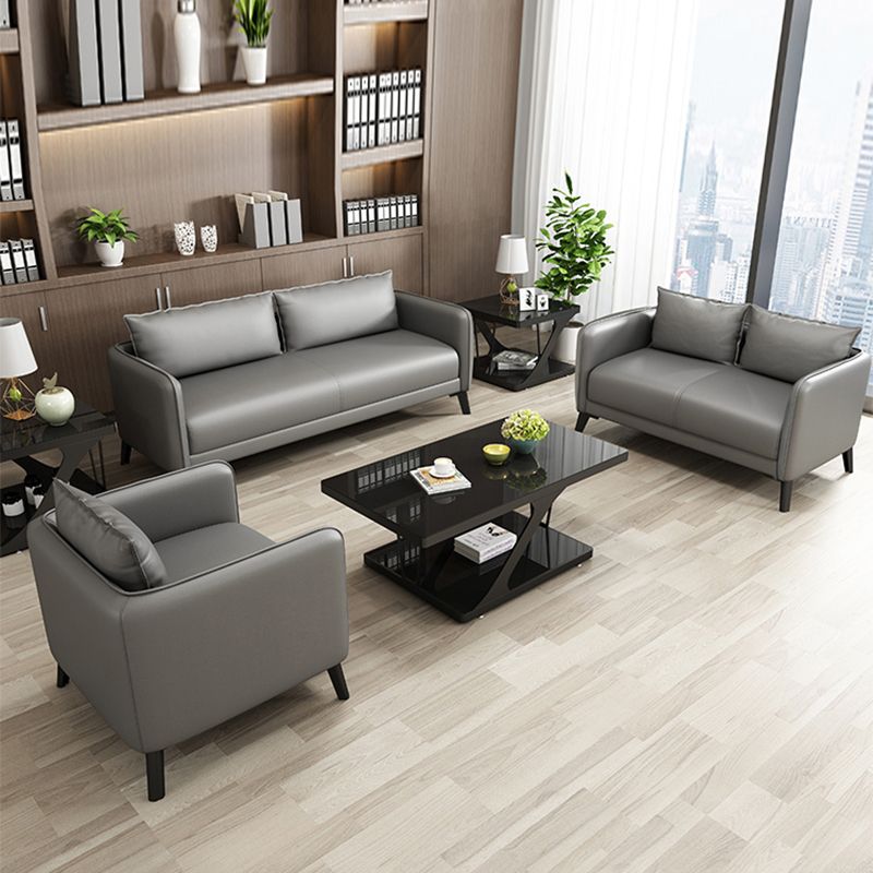 Leather Pillow Back Sofa Stationary Square Arm Seating for Living Room