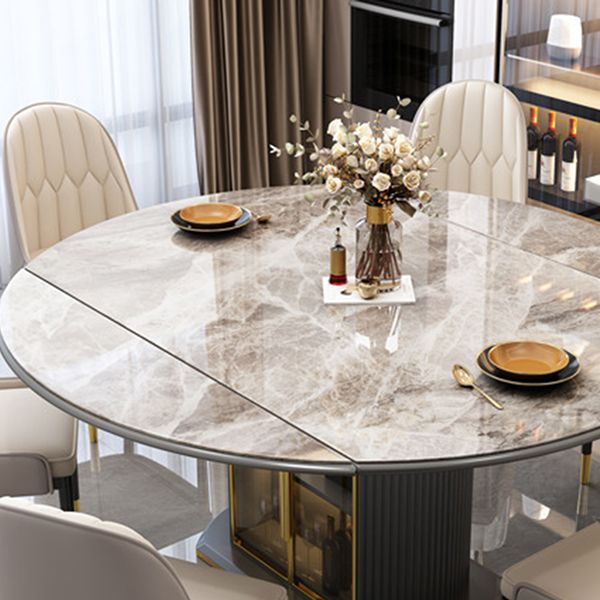 5/7 Pcs Contemporary Stone Round Shape Dinette Table with Upholstered Chair