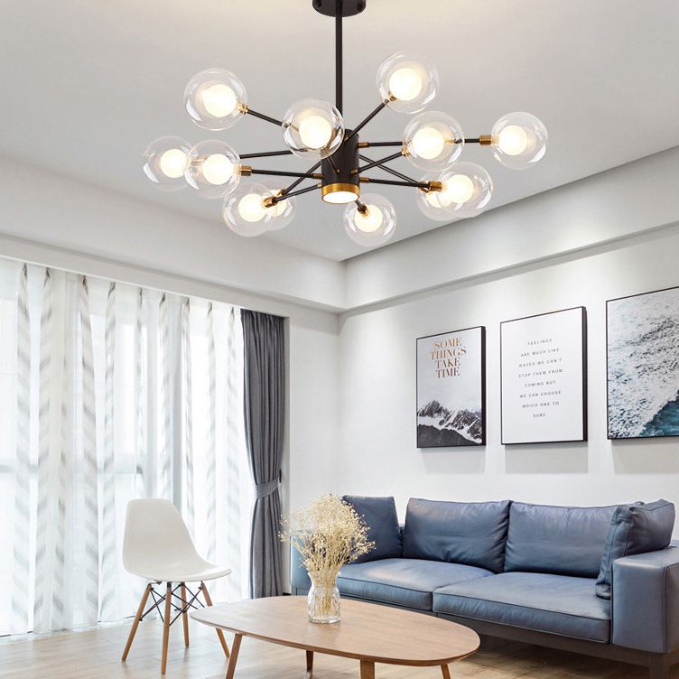 Nordic Style Simplicity Ceiling Pendant with Spotlight Design Transparent Glass Ball Chandelier for Living Room