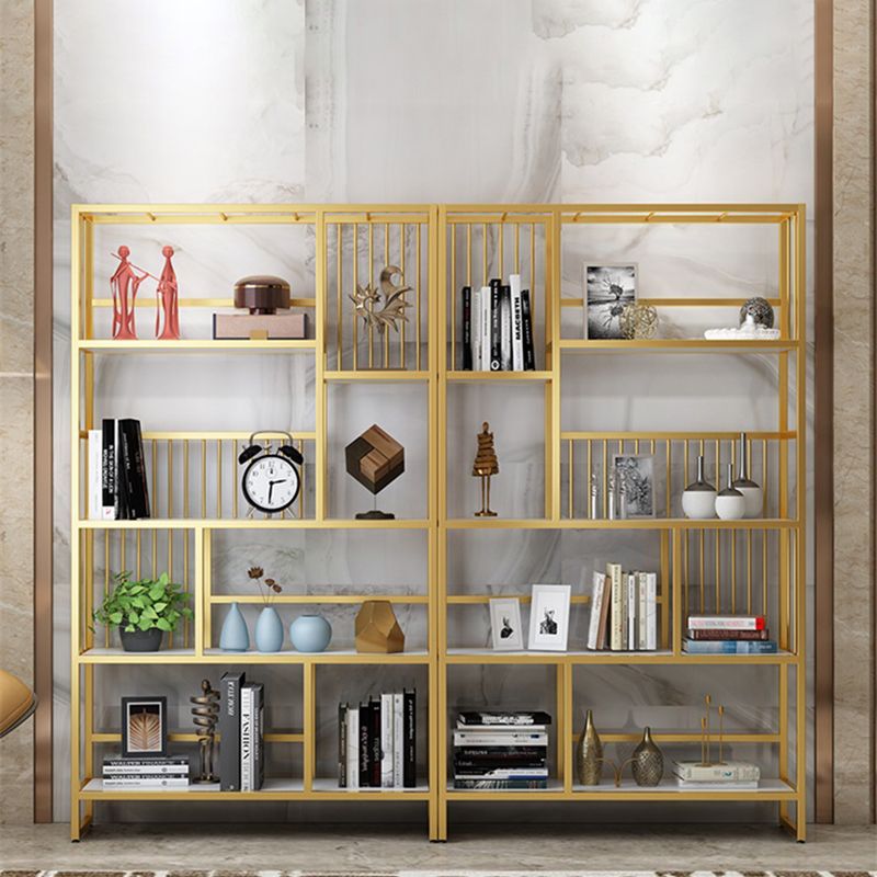 12.2"Wide Standard Bookcase with Multi Shelves in Gold Bookcase for Living Room
