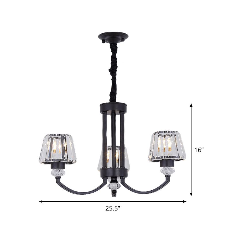 Modernistische Kegeldecke Anhänger Kristall Rechteck 3/6 Lichter Esszimmer Hanging Kronleuchter in Schwarz