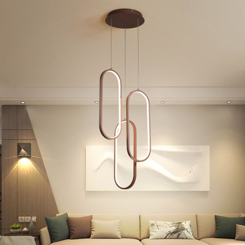 Metallic ovaal frame multi hanger eenvoudige stijl LED -verlichting in bruin, warm/wit licht