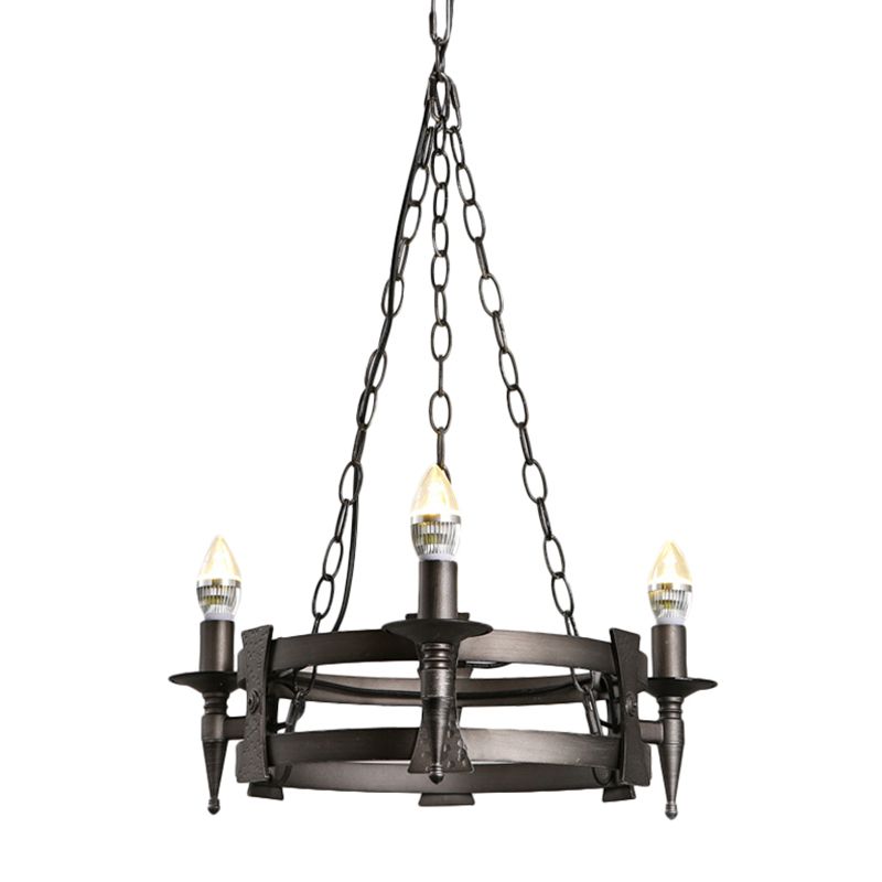 3 Lights Metal Ceiling Chandelier Rustic Black Bare Bulb Living Room Hanging Lamp Kit
