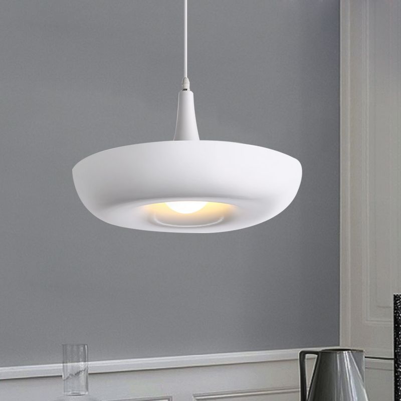 Trumpet Aluminum Hanging Lamp Nordic 1 Bulb White/Black Pendant Ceiling Light with Curled Edge