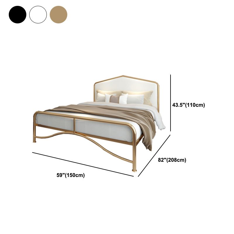 Glam Panel Bed with Camelback Headboard, Metal and Upholstered Bed Frame