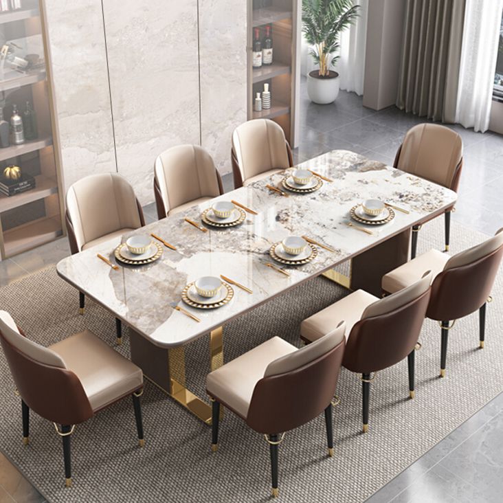 Dining Table Set Modern with Sintered Stone Dining Table and Padded Chairs