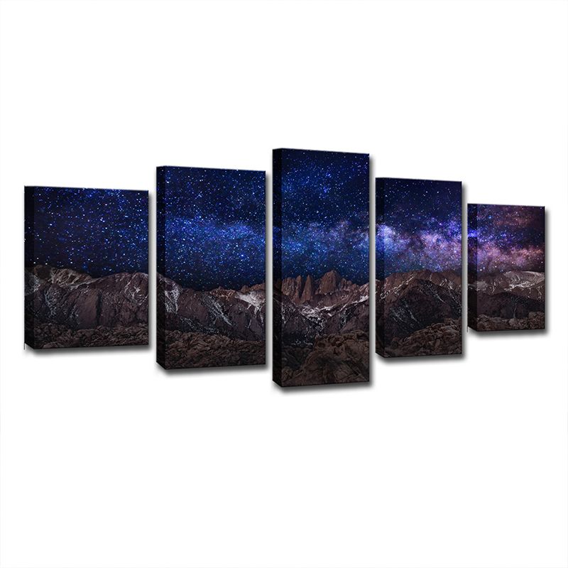 Purple Fantasy Wall Art Rock Mountain and Starry Sky Kids Multi-Piece Canvas Print