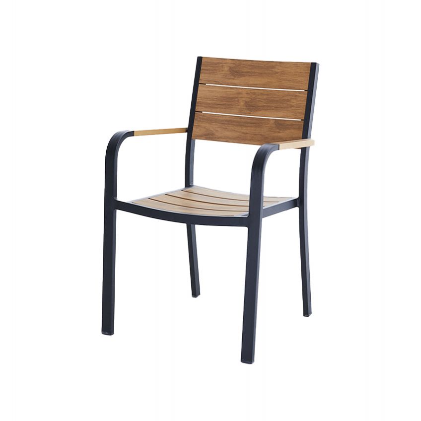 Tropical Patio Dining Side Chair Metal With Arm with Cushion Outdoor Bistro Chairs