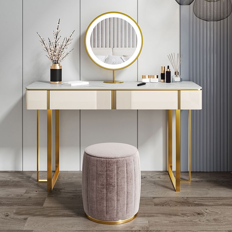 2-Drawer Vanity Makeup Table Set Vanity Stool in White - 29.53" H