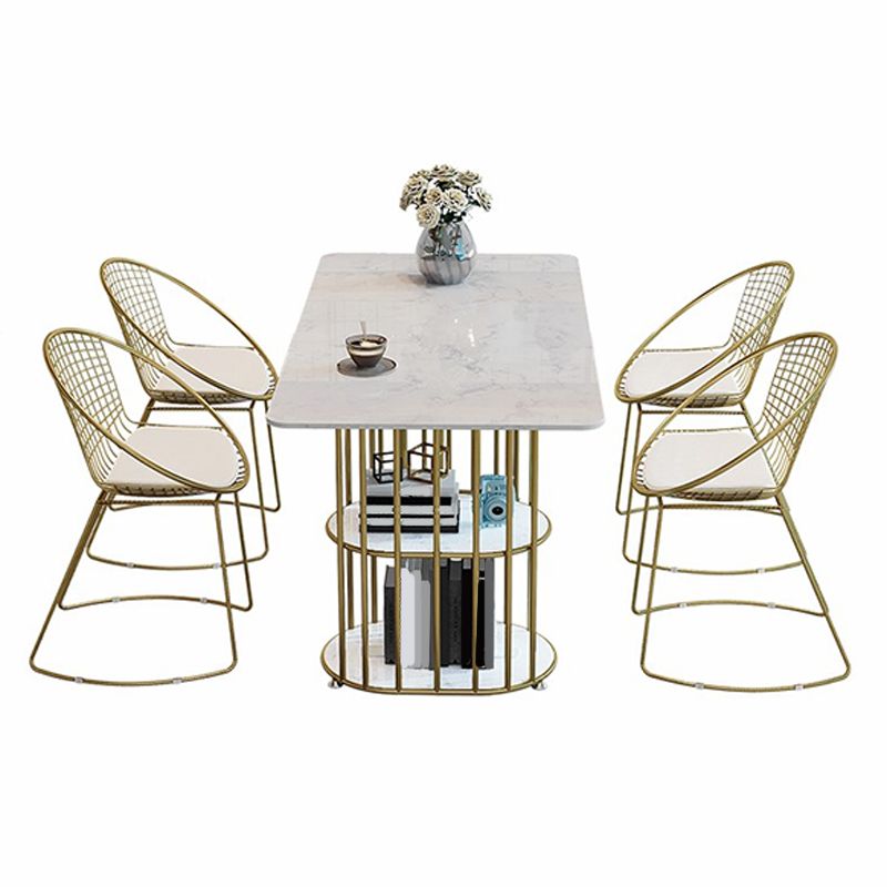 Stone and Metal Table Modern Minimalist Home Storage Rectangular Dining Table