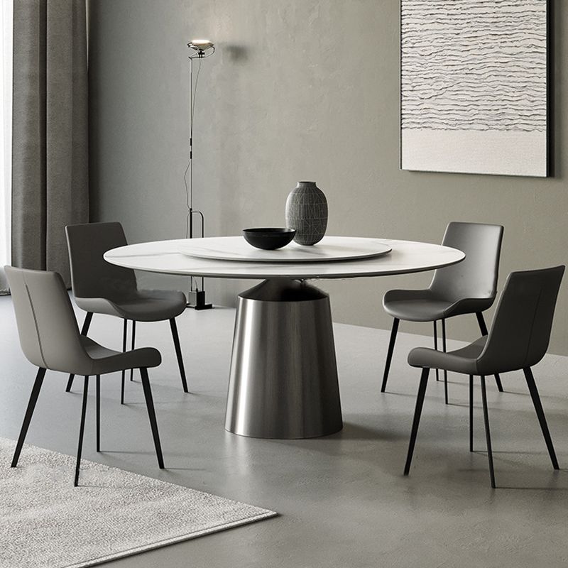 Round Stone Dining Table Modern White Furniture with Pedestal Base for Home