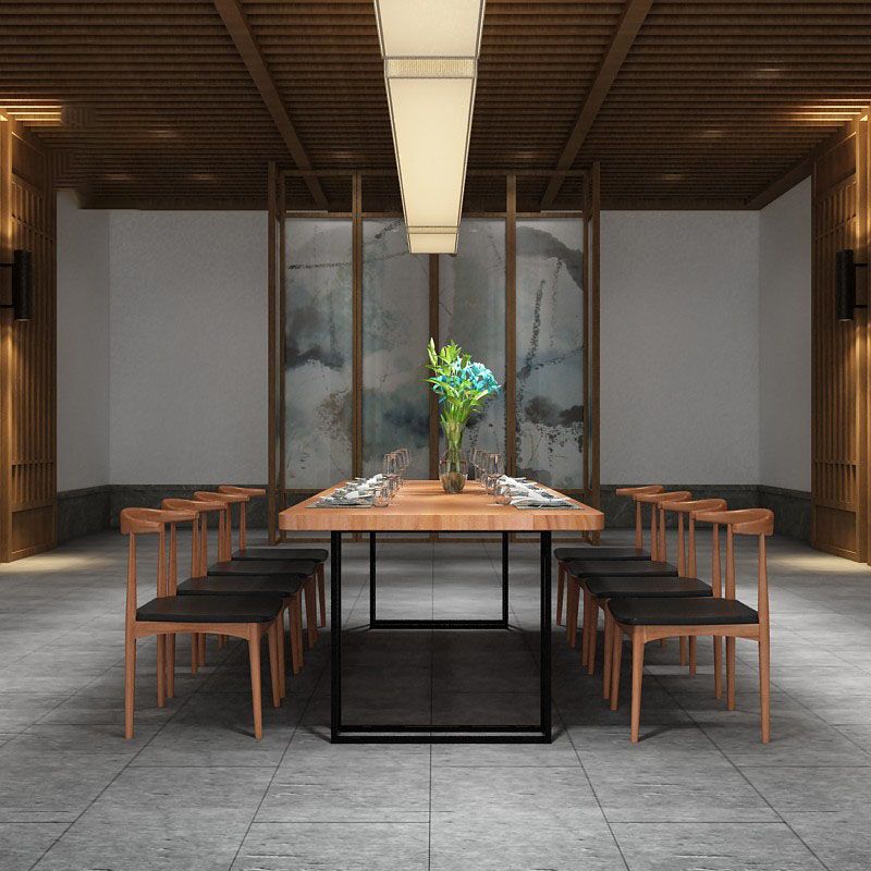 Rectangular 1/2/9 Pieces Dining Set Natural and Black Windsor Back Chair Set for Kitchen