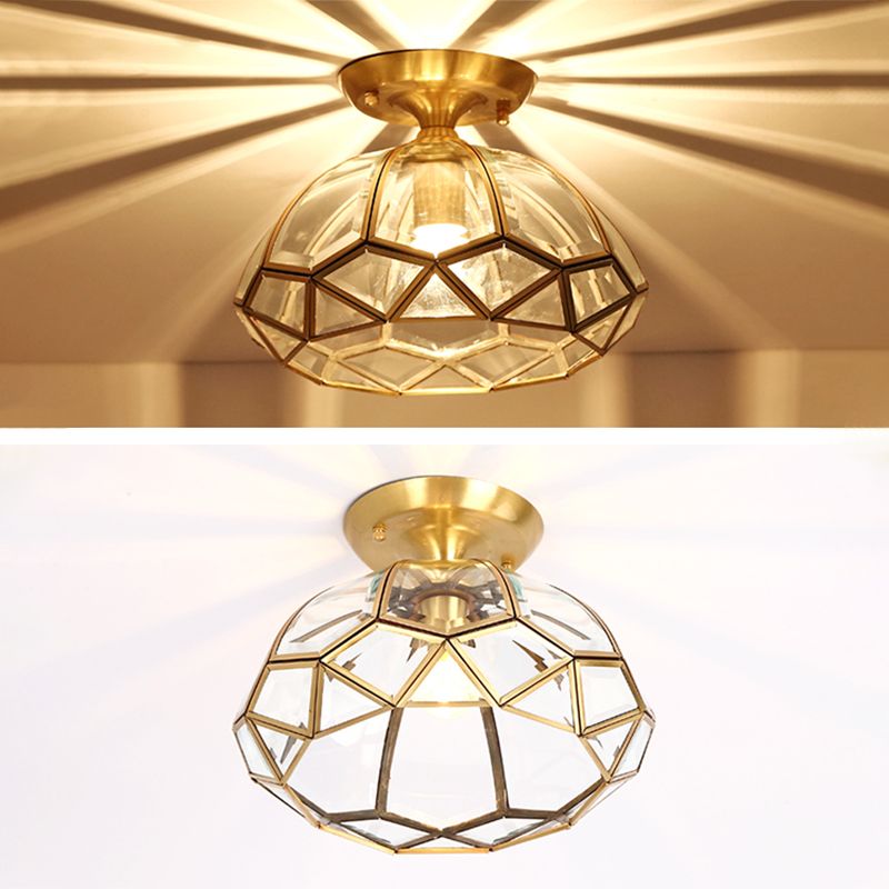 Faceted Ceiling Mount Light Fixture Traditional Gold Glass Ceiling Flush Mount Light