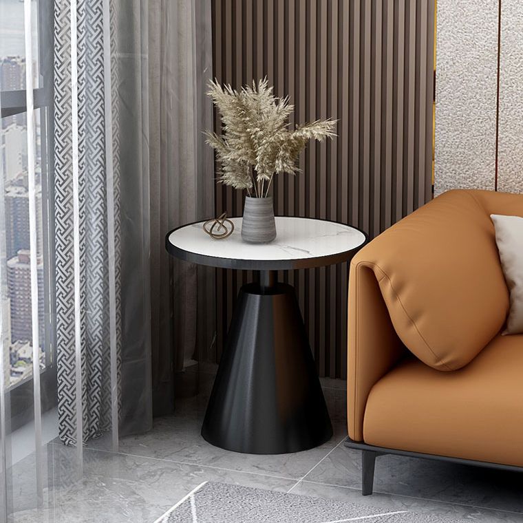 Contemporary Round Slate Top Side Table Metal Pedestal End Table