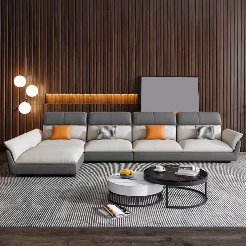Scandinavian Stain-Resistant Faux Leather L-Shape Cushion Back Sofa