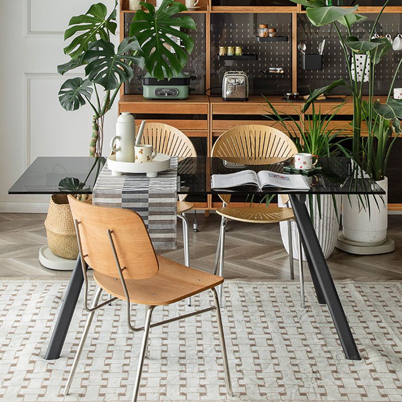Contemporary Rectangular Glass Top Dining Table with Steel Legs