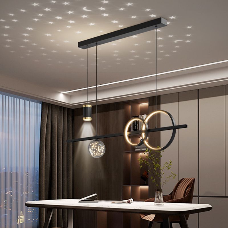 Modern Romantic Starry Island Lamp Clear Glass Dining Room LED Suspension Light