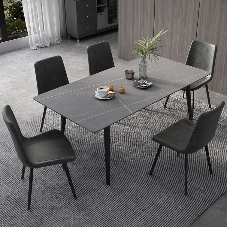 Contemporary Style Sintered Stone Dining Set with Traditional Height Table and Black Leg Base