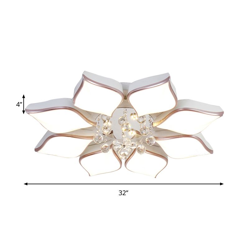 White Petal Shaped Flush Light Modern 24.5"/25.5" W LED Acrylic Flush Mount Lamp with Clear Crystal Accent in Warm/White Light