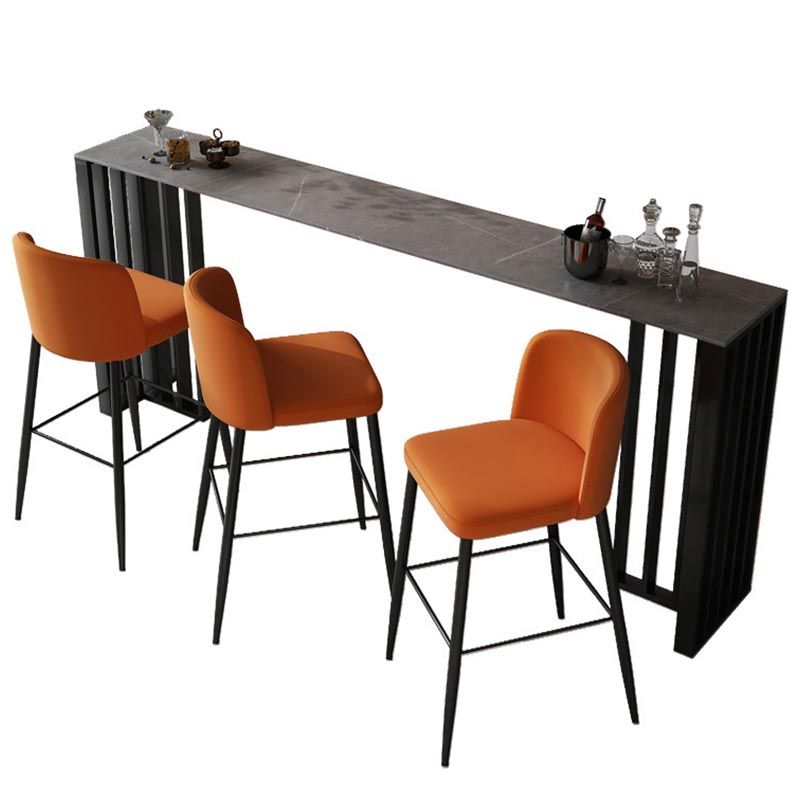 Industrial Style Rectangle Stone Bar Table 42-inch Height Steel Pedestal Bistro Table