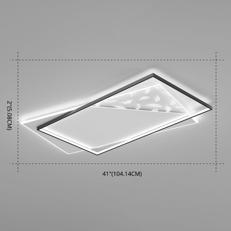 Rectangular Acrylic Feather LED Ceiling Light in Modern Minimalist Style Wrought Iron Flush Mount for Interior Spaces