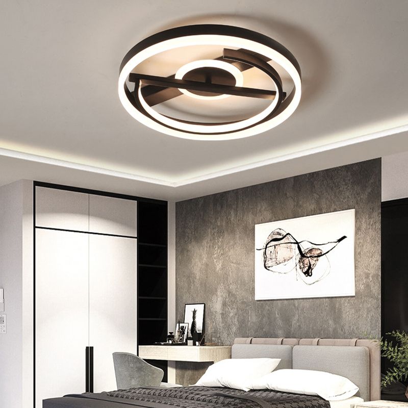 16"/19.5" Wide Circle Acrylic Ceiling Mounted Light Contemporary Black/White LED Flush Light in Warm/White/3 Color Light