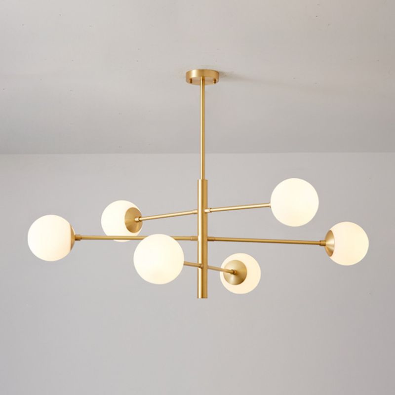 Post-Modern Hanging Chandelier Light Satin Opal Glass Ceiling Chandelier in Gold for Living Room