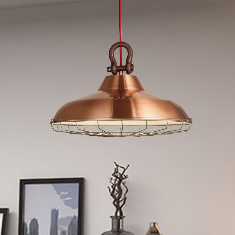 Apparecchio di illuminazione a sospensione con cornice metallica con tonalità fienile industriale 1 bulbo soggiorno lampada appesa in bianco/rame/ruggine