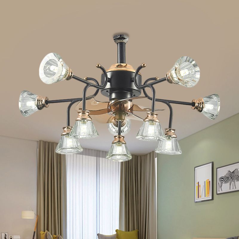 Armes incurvées Crystal Shade Semi Flush traditionnelles 10 bulbes salon 5 lames de plafond de lames légères, 25,5 "de large