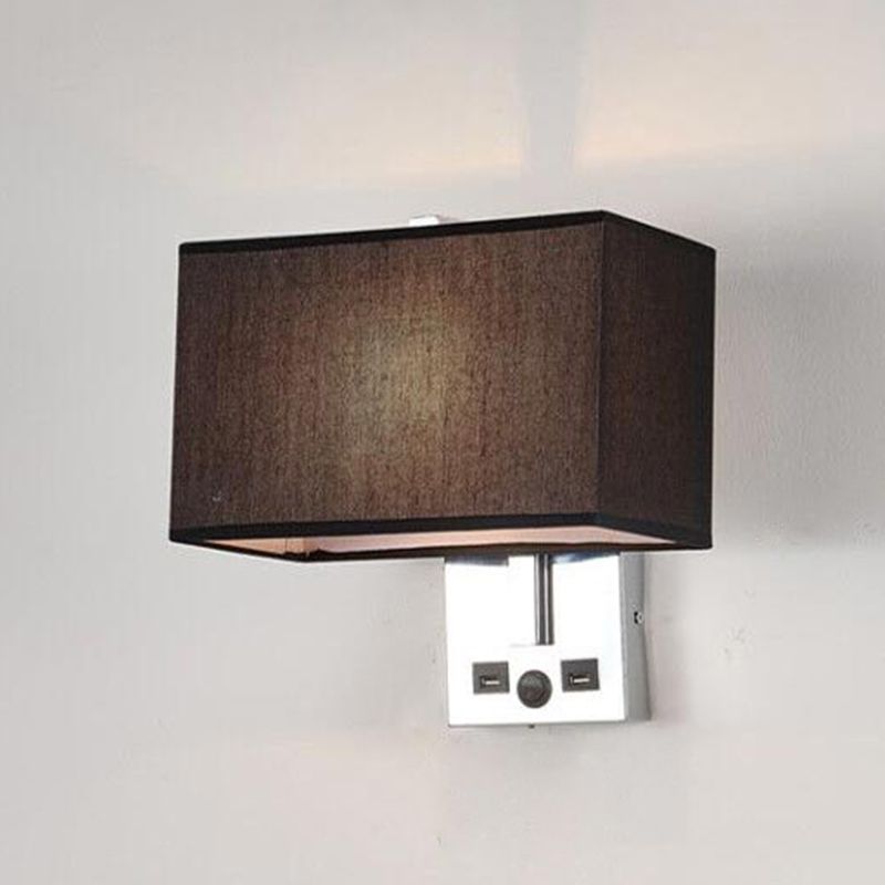 Modern Wall Sconce Rectangle Shape Metal Wall Light with Fabric Shade for Study