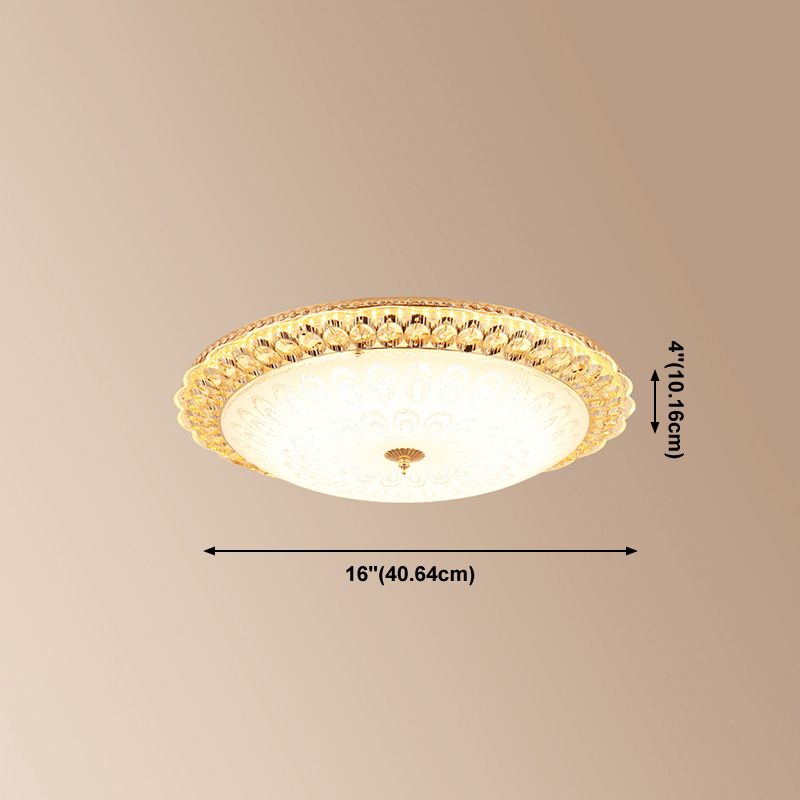 Lampade da incasso in metallo dorato Lampade da soffitto tradizionali per camera da letto con paralume in vetro