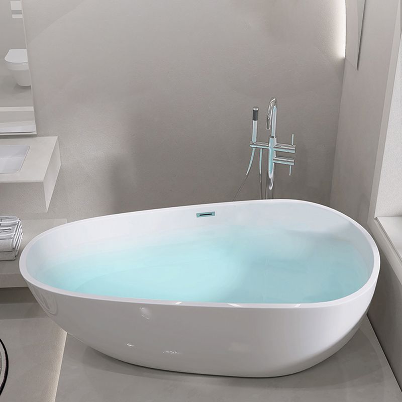 Oval Freestanding Soaking Bathtub Modern Acrylic Bathtub with Drain and Overflow Trim
