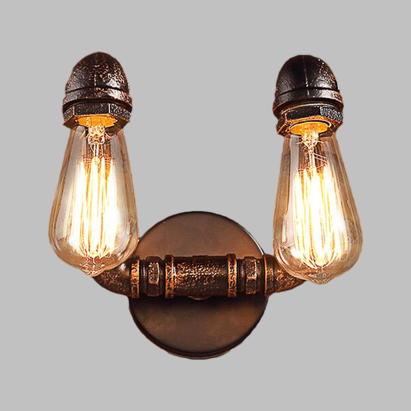 Metal Rust Finish Wall Mount Lamp Bare Bulb 2-Light Antiqued Wall Sconce Lighting for Coffee House