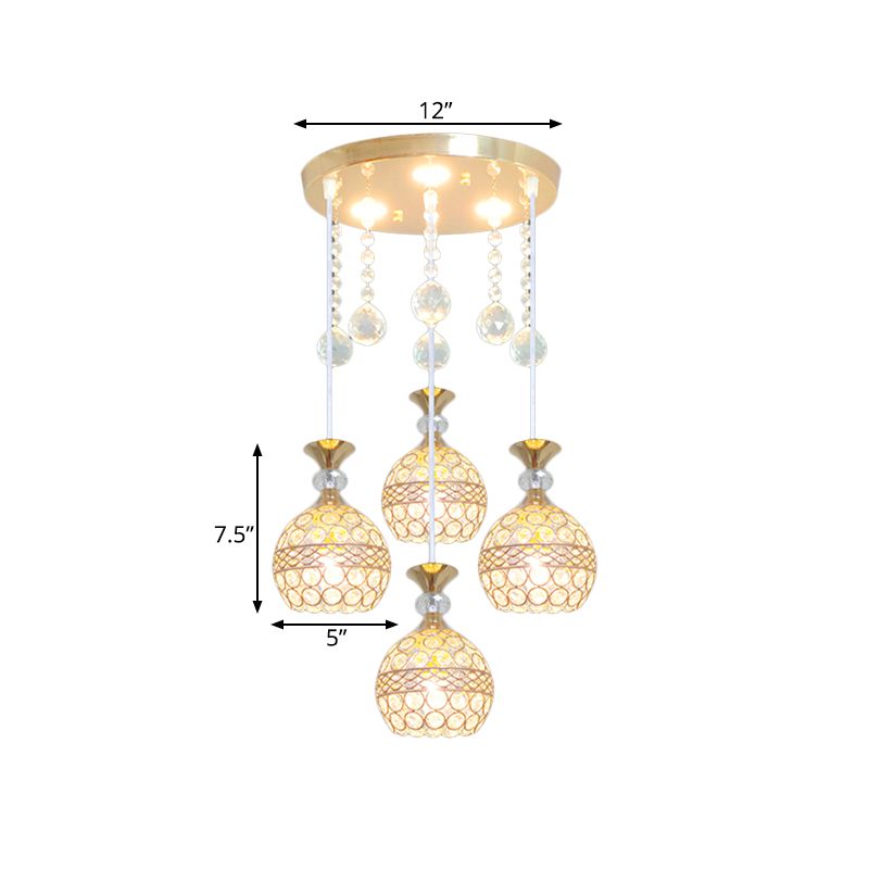 Globe Dining Sala de cristal múltiple con incrustaciones de 3 bombas Modernismo Luz de techo colgante en oro