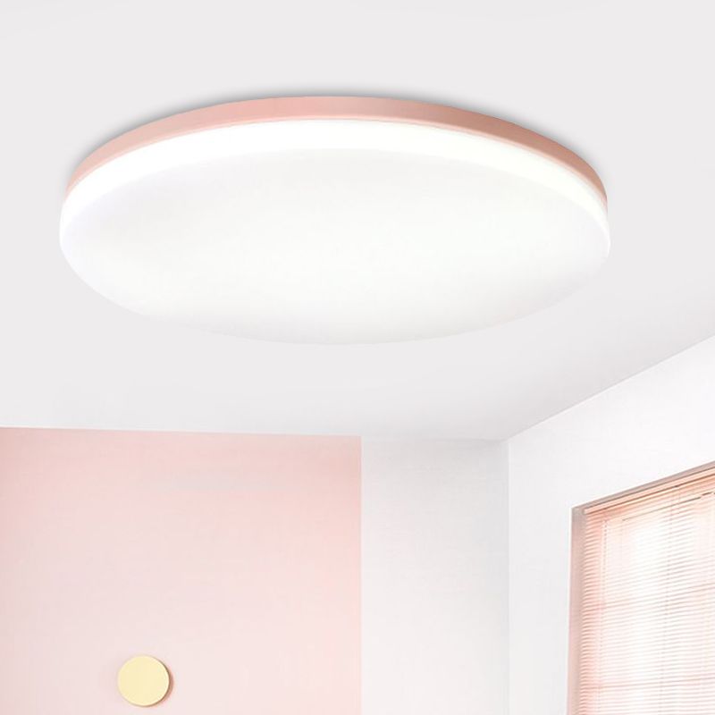 10"/15"/19" W Circular Flush Ceiling Lamp Macaron Metal Indoor Flush Lighting in Green/Pink/White/Yellow