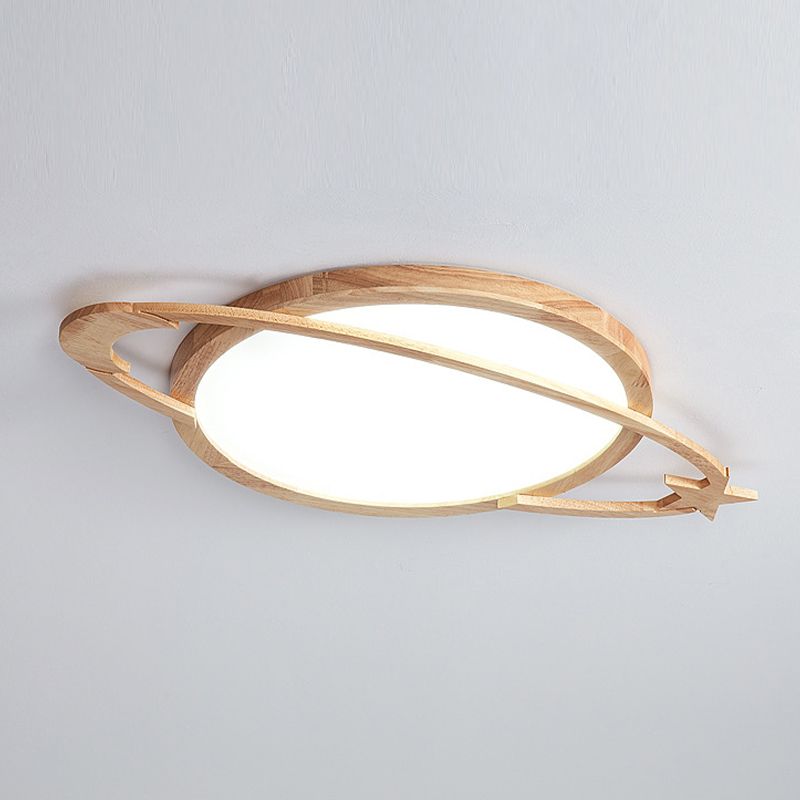 Modern Flush Light Planet Ceiling Lighting with Wood for Bedroom