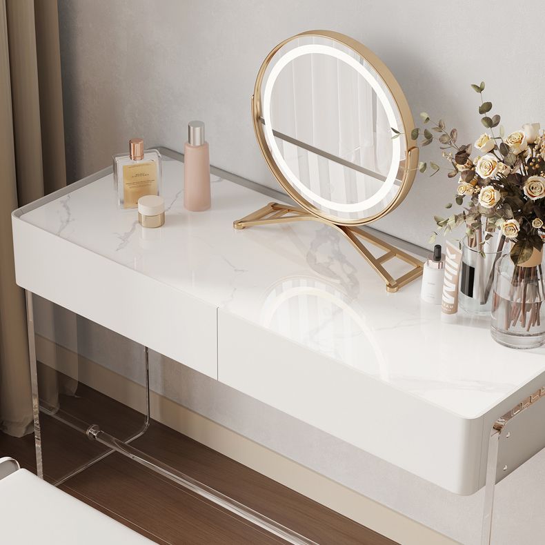 Modern Vanity Makeup Dressing Table Acrylic Stool Set in White
