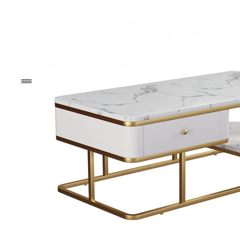 Glam Rectangle Cocktail Table with Marble Top and 1 Drawer and 1 Shelf