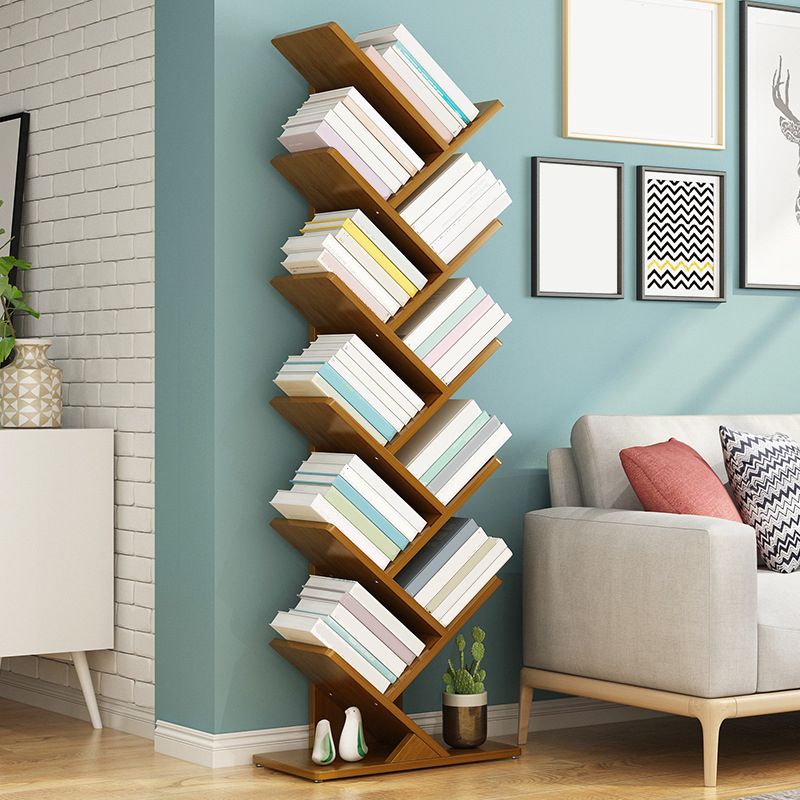 Modern Bamboo Bookshelf Geometric Closed Back Vertical Bookcase