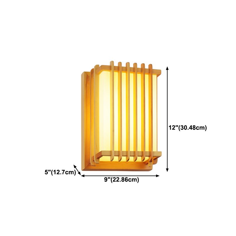 Japanese Style Wooden Wall Light Cuboid LED Wall Lamp with PVC Shade for Living Room